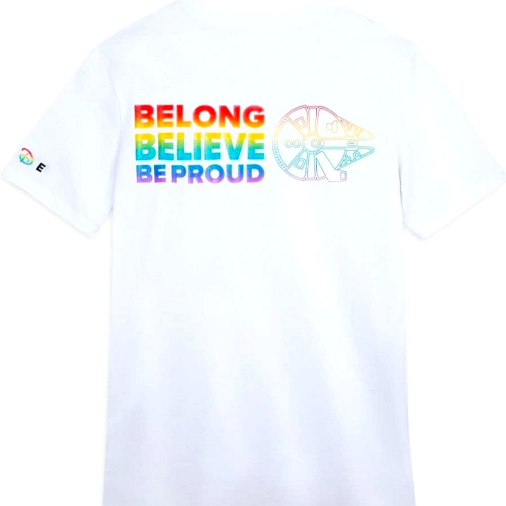Disney Star Wars logo in rainbow Pride  color pocket tee